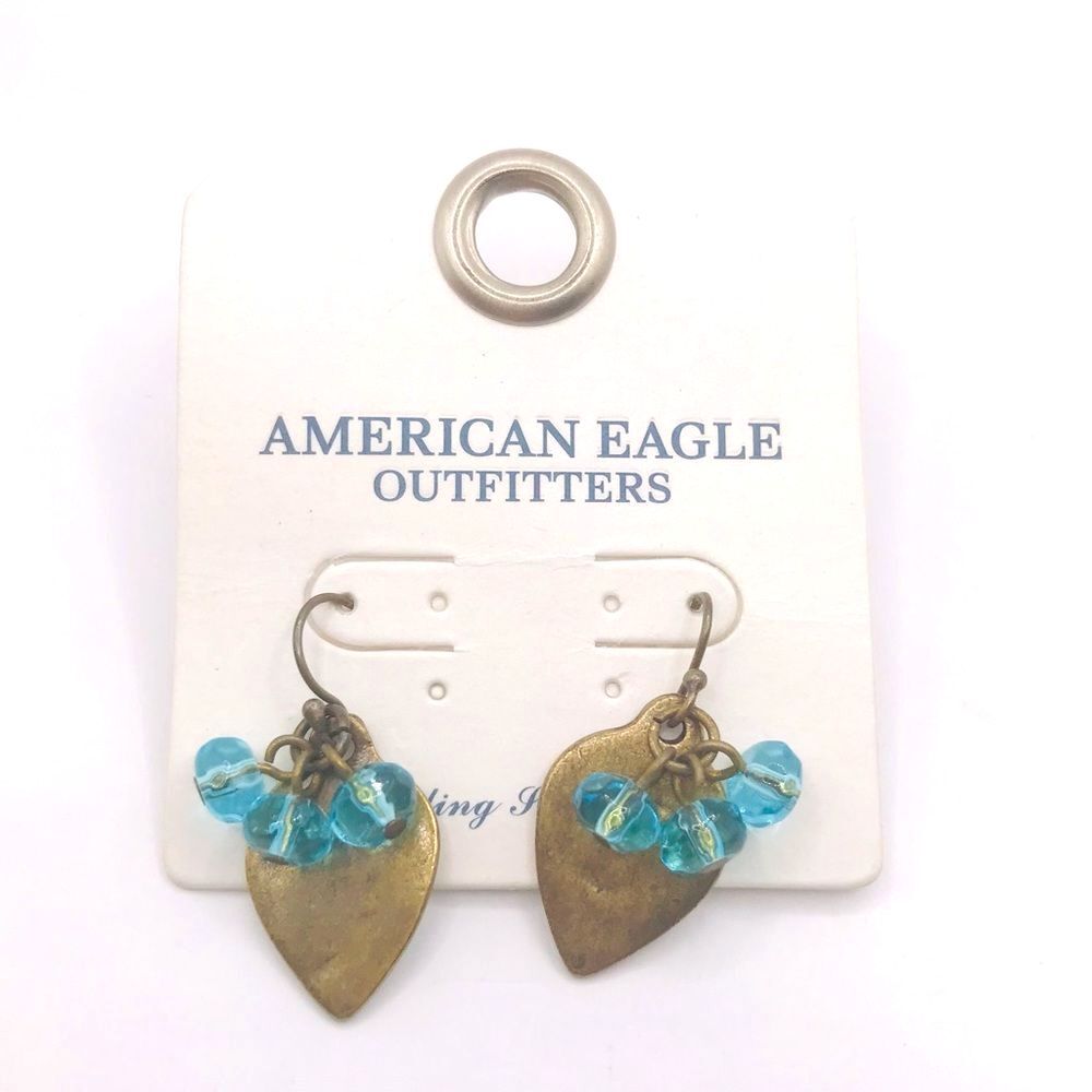American Eagle Outfitters Gold and Blue Tear Drop Dangle Earrings
